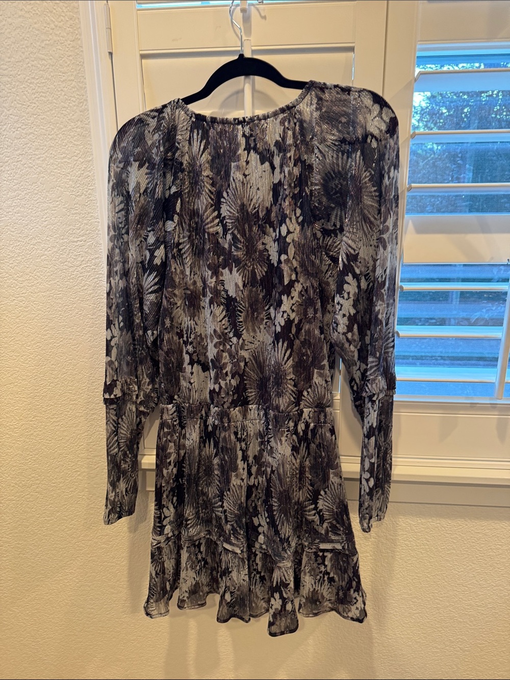 Ramy Brook Black & White Floral Long-Sleeve Tiered Mini Dress - Picture 6 of 10